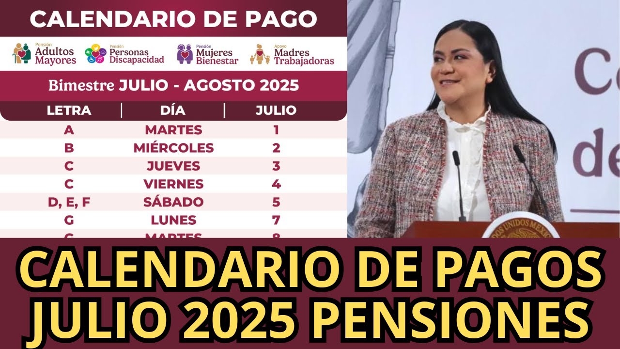 Calendario de Pagos Pensión Bienestar JULIO 2025 Adultos Mayores ...
