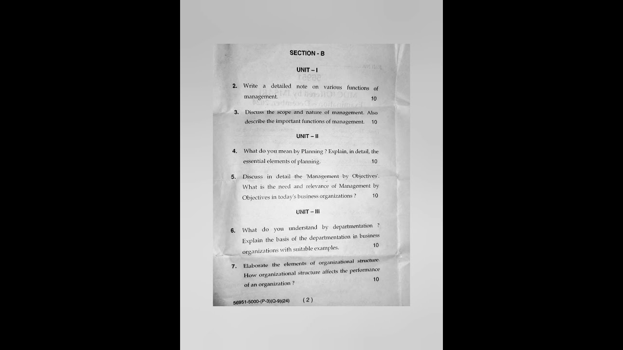 December 2024 MDU Rohtak. Foundation of Management.