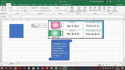 área y perímetro de un cuadrado en excel