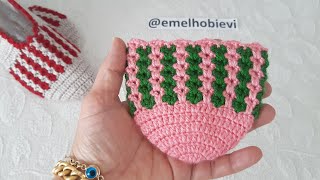 Tığ İşi Çeyizlik İki Renkli V DESEN Kolay Patik Yapımı / V Stitch Crochet Easy Slippers