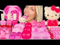 Asmr pink desserts mukbang hello kitty edible nail polish mochi strawberry jelly chocolate 