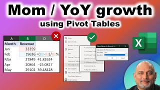 Calculate MOM Month on Month (or YOY) growth  - Pivot Table - No Formula - all Excel vers #shorts