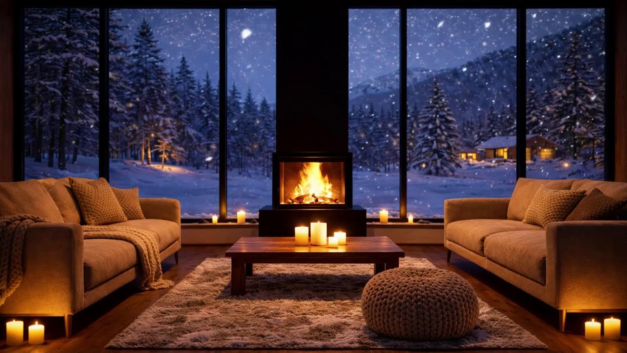 LIVE Peaceful Winter Night  Cozy Cabin Fireplace for Deep Sleep, Study & Relax