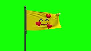 Smiling Face with Hearts Waving Flag on Pole Green Screen Background | 4K | FREE TO USE