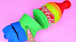 Diy How To Make Kinetic Sand Rainbow Coca Cola Learn Colors Slime Foam Clay キネティックサンドで遊んだよ