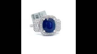 NEW! 4.24 Carat Natural Blue Sapphire & Diamond Halo Filigree Ring in 18k White Gold