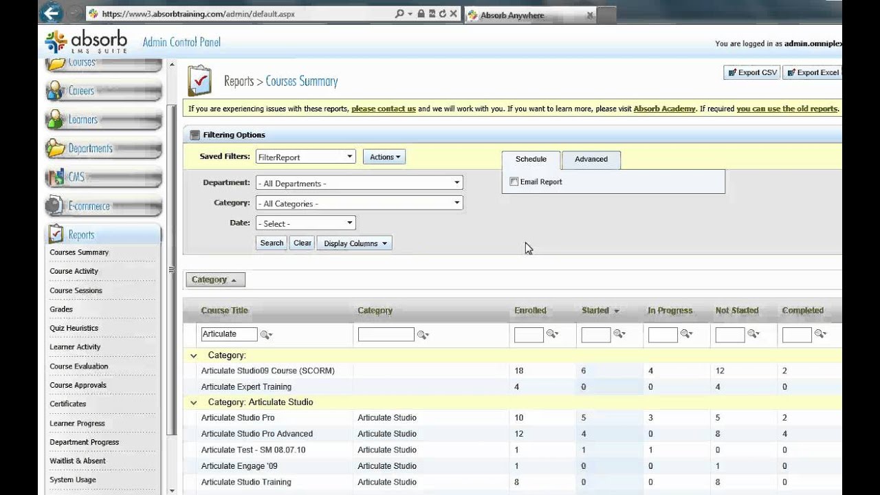 Absorb LMS - Default reports & automated report delivery - YouTube