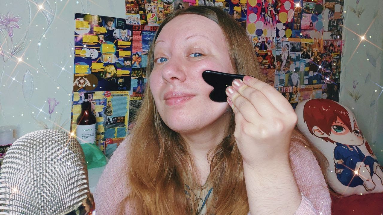 Асмр УХОД ЗА ЛИЦОМ С ПОМОЩЬЮ МАССАЖЕРА ГУАША, Асмр массаж лица перед сном  | Asmr facial massage