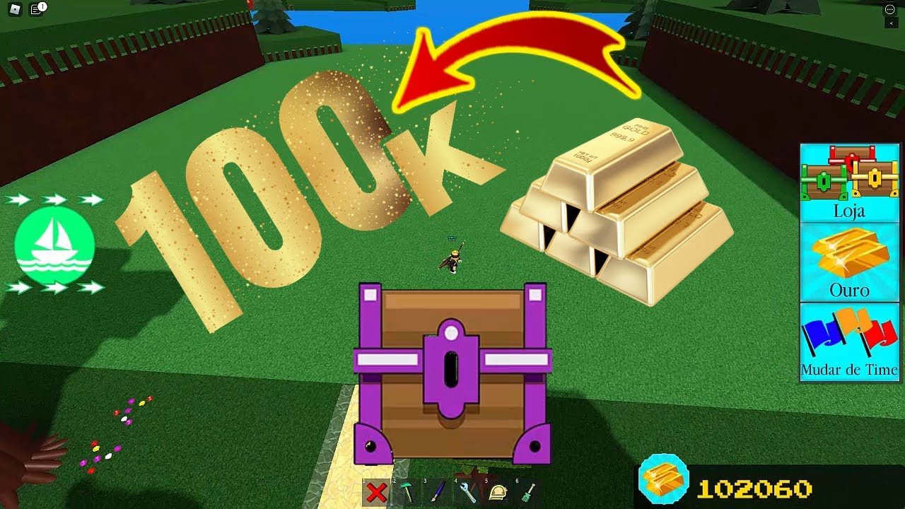 Quantos baús compra-se com 100k de barras de ouro no Construa Um Barco Por  Tesouro - ROBLOX 