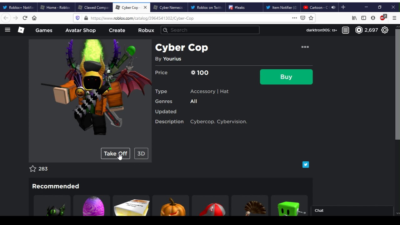 Clawed Companion And Cyber Cop Roblox Youtube - cyber headset roblox