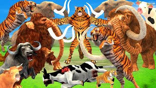 Giant Tiger vs Zombie Wolf Tiger Attack 10 Cow Buffalo Saved By Woolly Mammoth Elephant Vs Wolf