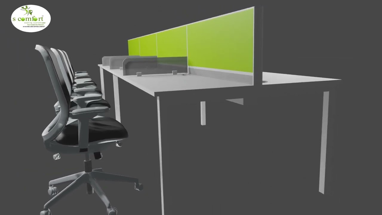 Desking Workstation with Partition, Divider & Raceway (SC WRT2), 3D Animation of Office Furniture,