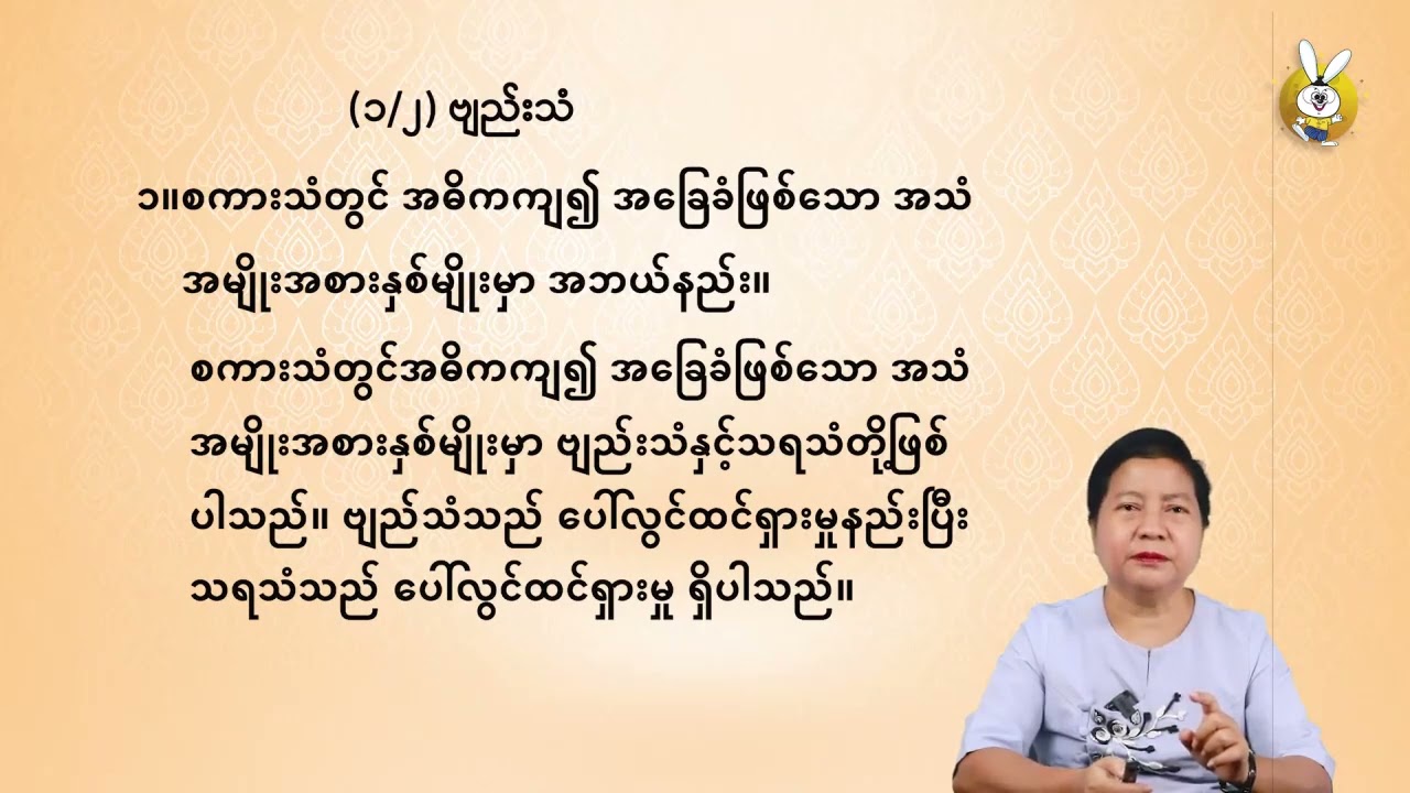 Grade 11 မြန်မာစာ အပိုင်း ၁။ အပြောသင်ခန်းစာ အခန်း၁။ စကားသံဖြစ်ပေါ်မှုနှင့် စကားသံသဘောတရား ၂။ဗျည်းသံ