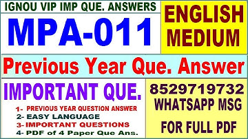 MPA 011 Previous Year Question Paper in English | mpa 011 important questions with answer