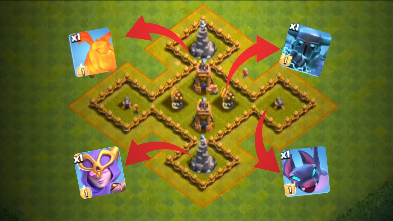 "4 Powerful troops vs Mega Defense Base – Clash of Clans Ultimate Spell Test!" 
