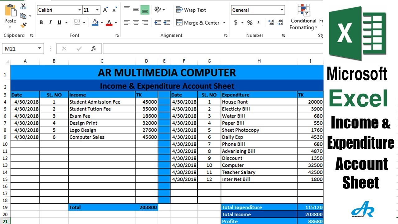 Excel Tutorial: Income and Expenditure Account Balance sheet in  ExcelMonthly Income Expenses Losse