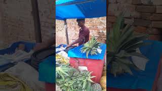 Man Selling Coconut And Pineapple Chat On His Cycle Stall At Bargadwa Village Siddharth Nagar
