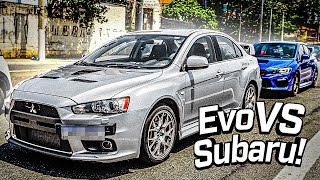 MITSUBISHI LANCER EVO X vs SUBARU STI😈 Chegou o grande dia!? Primeira disputa