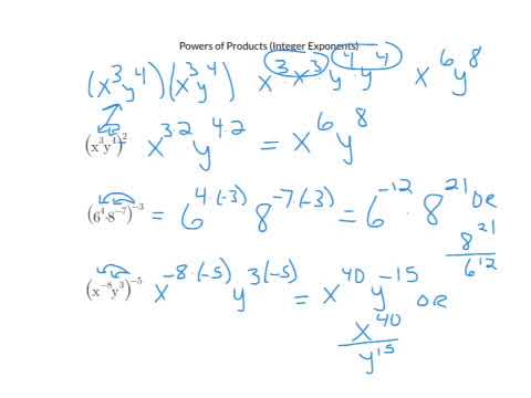 Powers Of Products Quotients Integer Exponents Youtube
