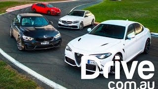 Alfa Romeo Giulia QV v BMW M3  v HSV GTS v Mercedes-AMG C63 S | Drive.com.au