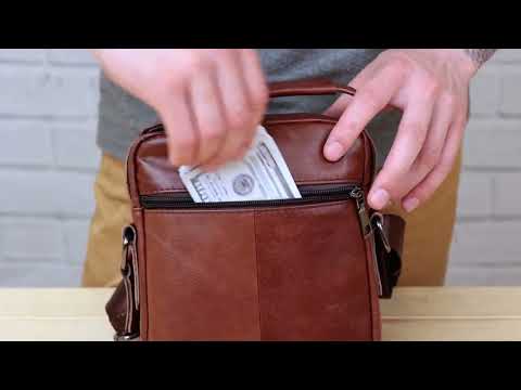 Мессенджер с отверстием для наушников мужской Vintage 20414 Коричневый, видео 1