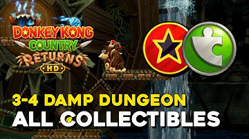 Donkey Kong Country Returns HD 3-4 Damp Dungeon All Collectibles (All Letters & Puzzle Pieces)