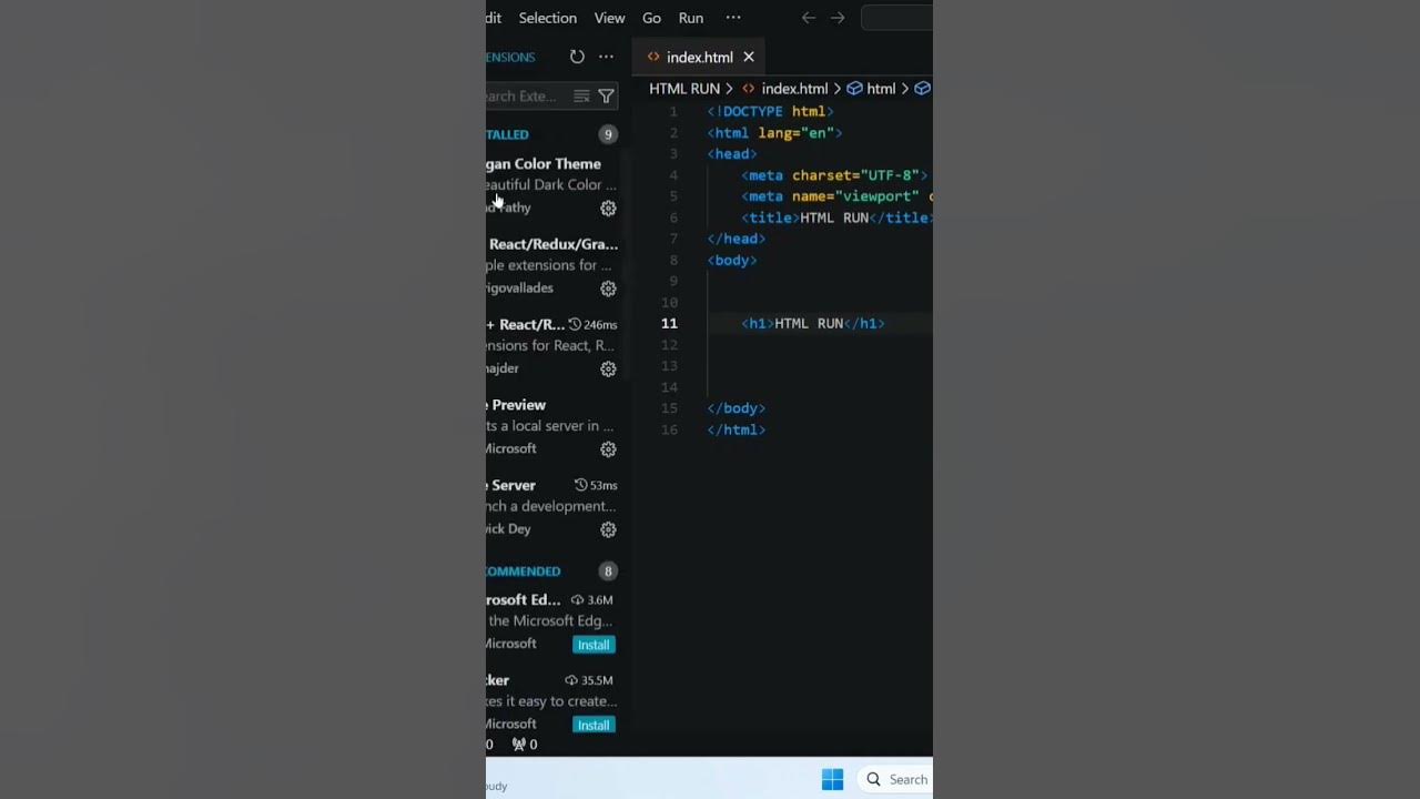 How To Run HTML Code In Visual studio code #vscode - YouTube