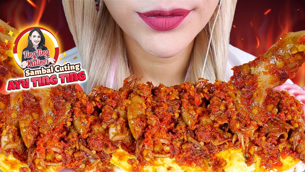 ASMR MUKBANG💃🔥SAMBAL CUMI AYU TING TING (CUTING) PEDAS🌶 SPICY BABY SQUID CHILI 🥵 TING TING KULINER
