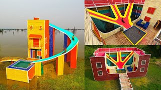 Top 2! How To Build Most Beautiful Bamboo Resort House + Swimming Pool + Big Water Slide On Water