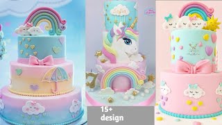 unicorn theme cake design|unicorn tier cake design|rainbow cake decorations|fondant decorations screenshot 2