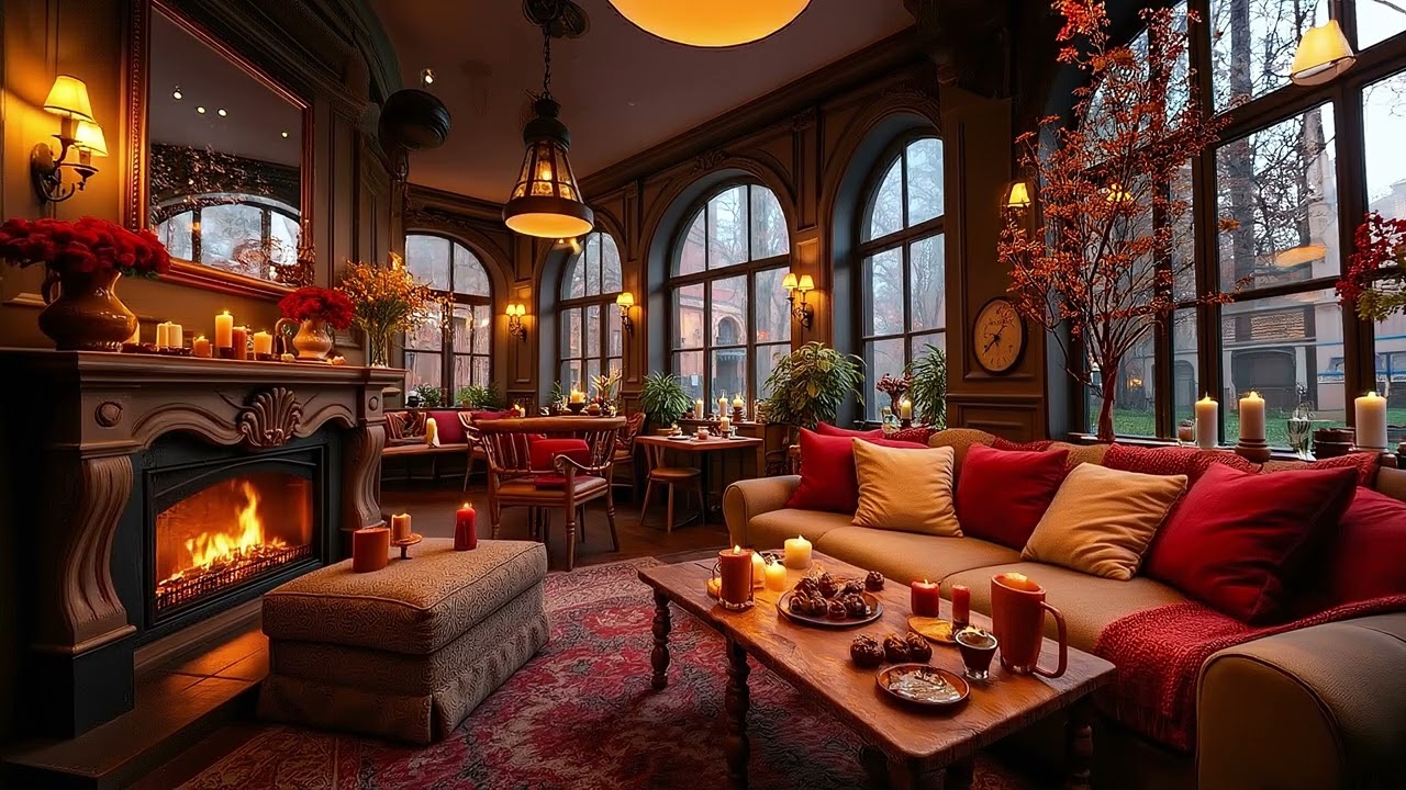 Cozy Winter Jazz Lounge ❄️ Relaxing Coffee Shop Ambience | Snow Cafe Piano Smooth Jazz