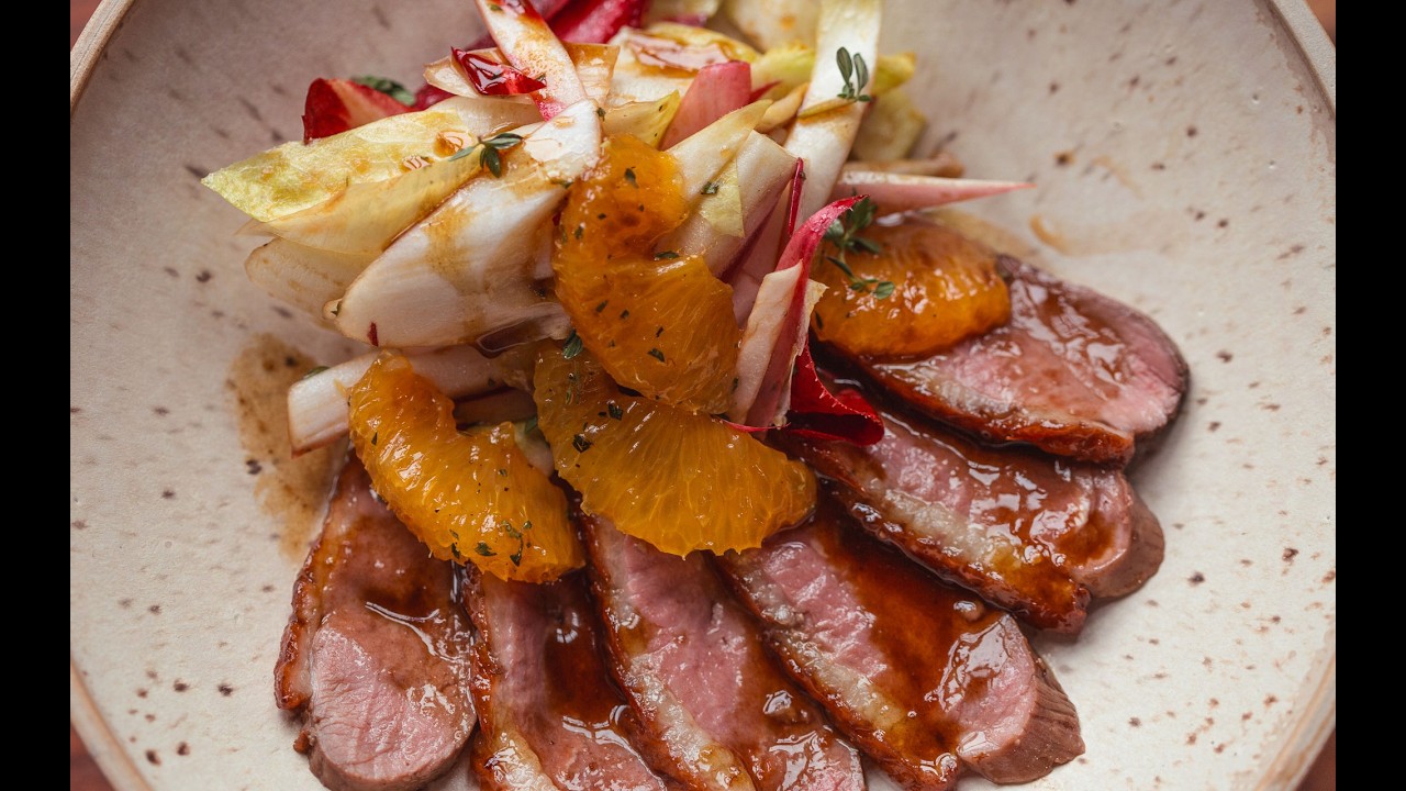 Duck breast salad with orange, thyme, chicory and PX sherry vinaigrette