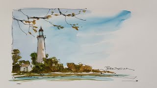 pen watercolor painting watercolour sheeler peter lighthouse paintings easy wash landscape quick techniques ink line paint follow demonstration fun watercolors