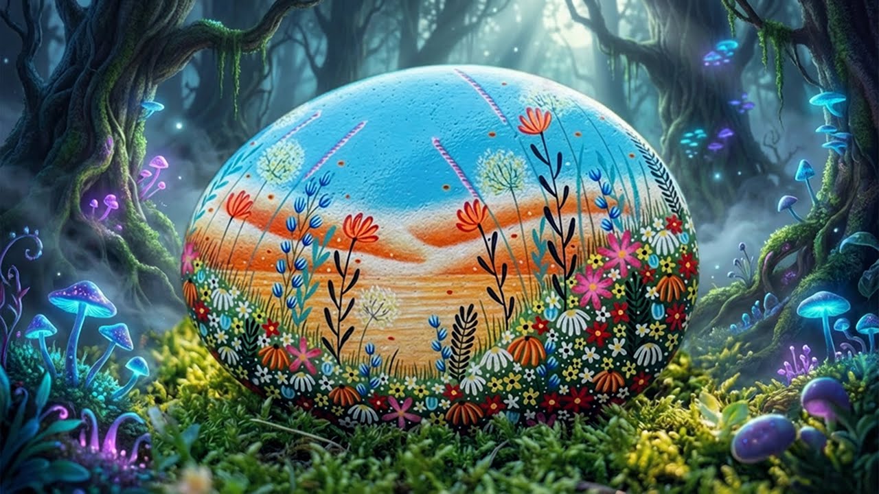 ASMR Mini Stone Painting 🎨🌿 Satisfying Floral Landscape Art  Calm Painting Sounds