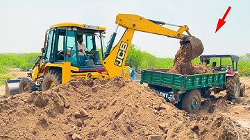 JCB 3DX Backhoe Loading Mud | Massey Ferguson 241 DI Unloading Mud | Swaraj 744 FE