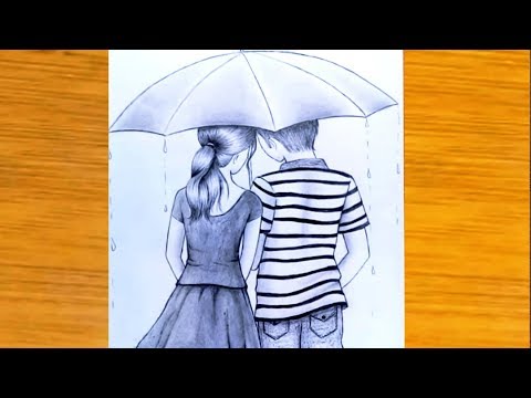 How To Draw Girl Boy With With Umbrella Love S Couple Step By Step Pencil Sketch Youtube