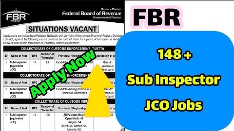 FBR SUB INSPECTOR 148 Posts | FBR Custom Latest 2025 Sub inspector Jobs | Apply Now