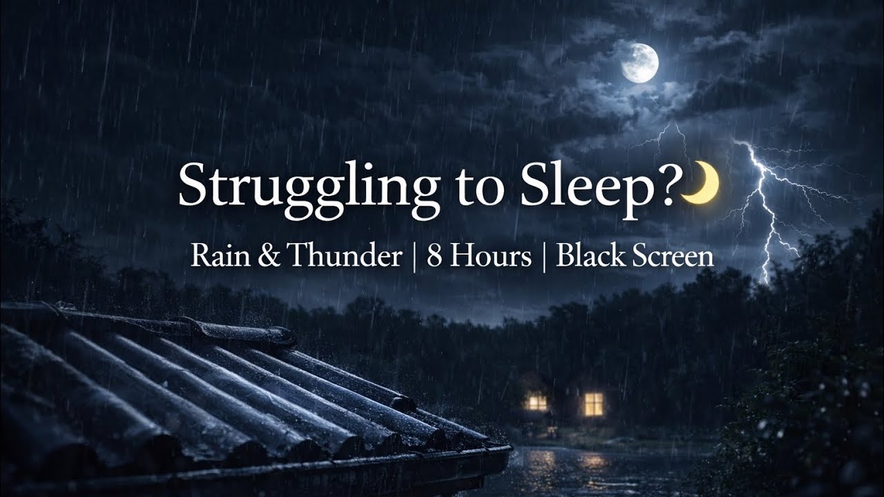 Struggling to Sleep? 🌙 | Rain & Thunder | 8 Hours | Black Screen