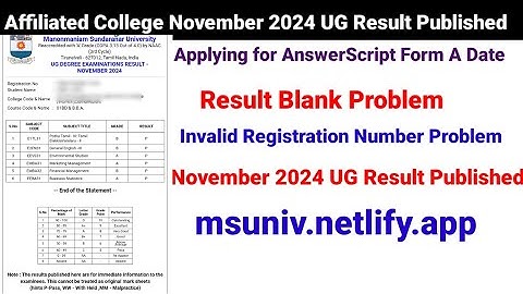 Affiliated College UG November 2024 Result Published MS University, Result blank problem solved