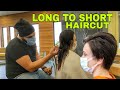 LONG TO SHORT HAIRCUT WOMEN! AMAZING HAIR TRANSFORMATION / ASMR HAIRCUT REAL BARBER SOUND