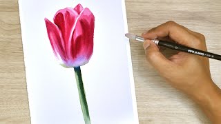 5 Minute Pink Tulip Watercolour Tutorial Watercolor Painting For Beginner Step By Step