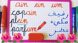 التدرب على كتابة وقراءة كلمات تتضمن المقاطع(ain- ein- um ).