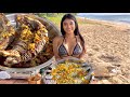 Caught  cook fish on the beach  fried fish with turmeric
