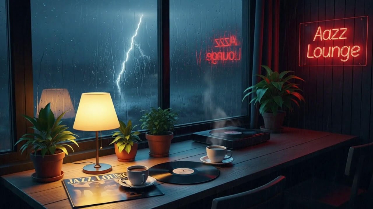 Thunder Rain Night Cafe Deep ｜ Cozy Concentration ⚡☕🌙🎷🌧️✨📚