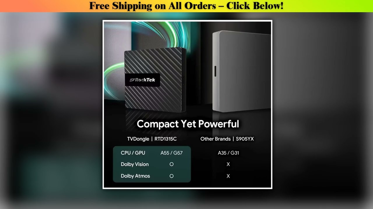 RockTek GB1 TV Dongle Netflix Google Certified 2GB DDR4 16GB eMMC Realtek1315C A55 Support Dolby