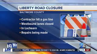 Emergency gas line repairs shut down Liberty Road near I-695 in both directions