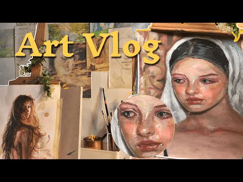Art Vlog🌱gouache portraits, art inspiration and musings, cozy painting through day and night✨