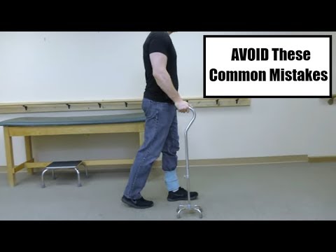 كيفية المشي بشكل صحيح مع قصب رباعية (التحجيم ، واستخدام ، والسلالم)