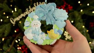 Ornaments by Elves: Personalized Blue Baby Snowman Wreath 1st Christmas Ornament OBE-rm42B