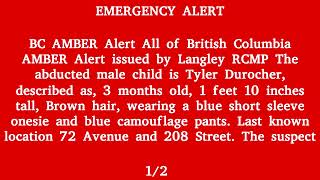 Canada Alert Ready - AMBER ALERT, Langley RCMP, All of British Columbia
